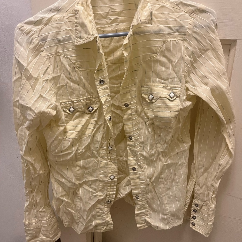 Roper Cream/Yellow Snap-Up Shirt with Diamond Accents & Unique striped pattern